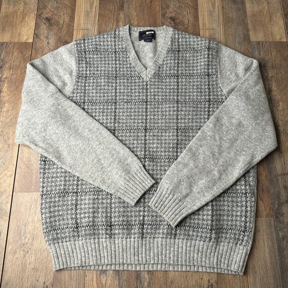 Vintage Brooks Brothers Sweater Men's XL Gray 100% Shetland Wool Houndstooth - Picture 1 of 10